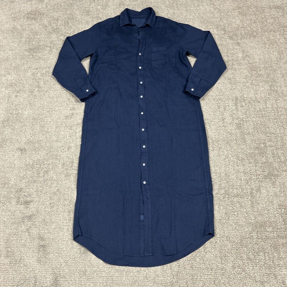 Frank & Eileen Rory Maxi Shirt Dress Navy Linen Small Quiet Luxury Minimalist